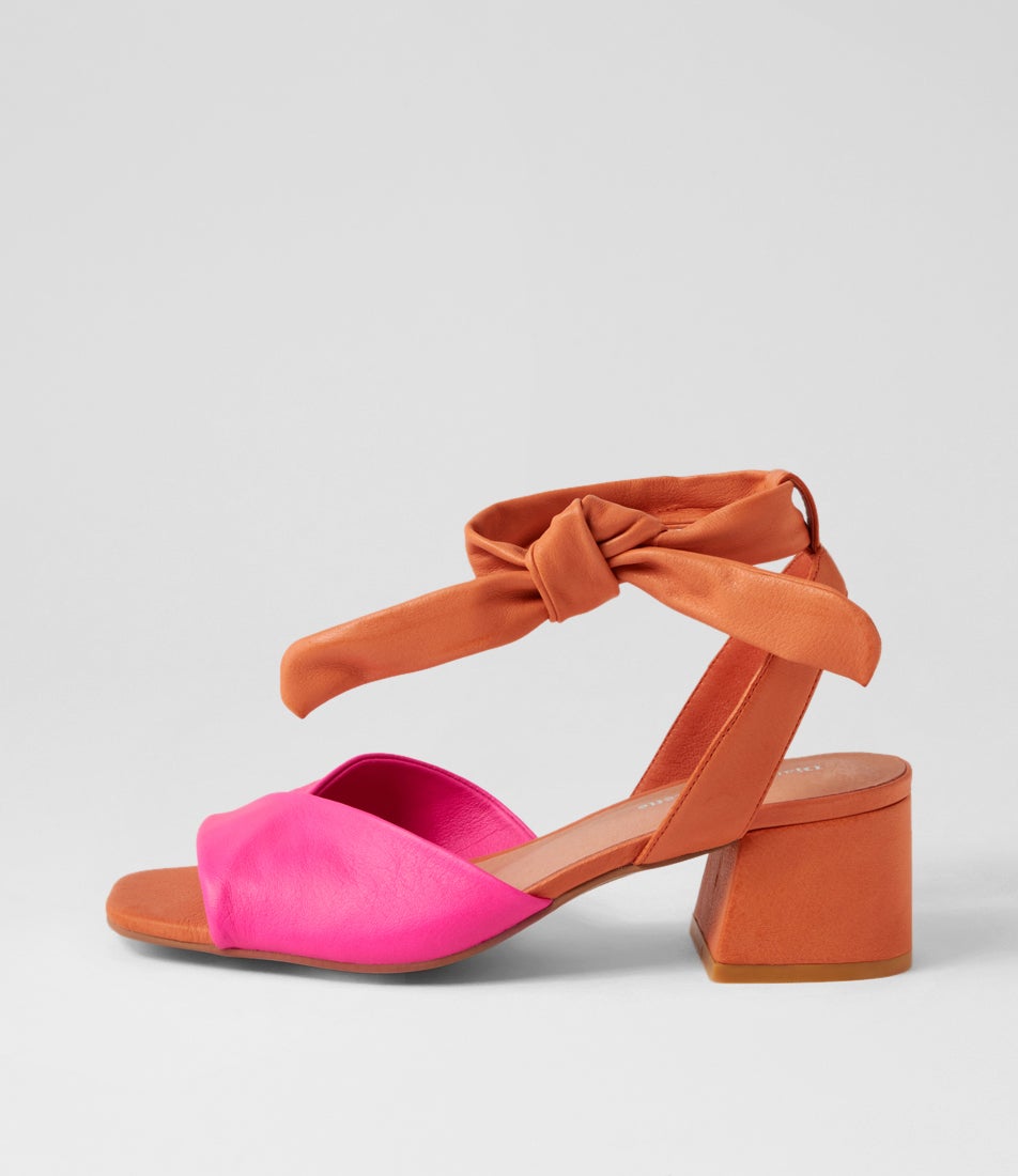 Fearna Hot Pink Bright Orange Leather Sandals Fearna Hot Pink Bright Orange Leather Sandals