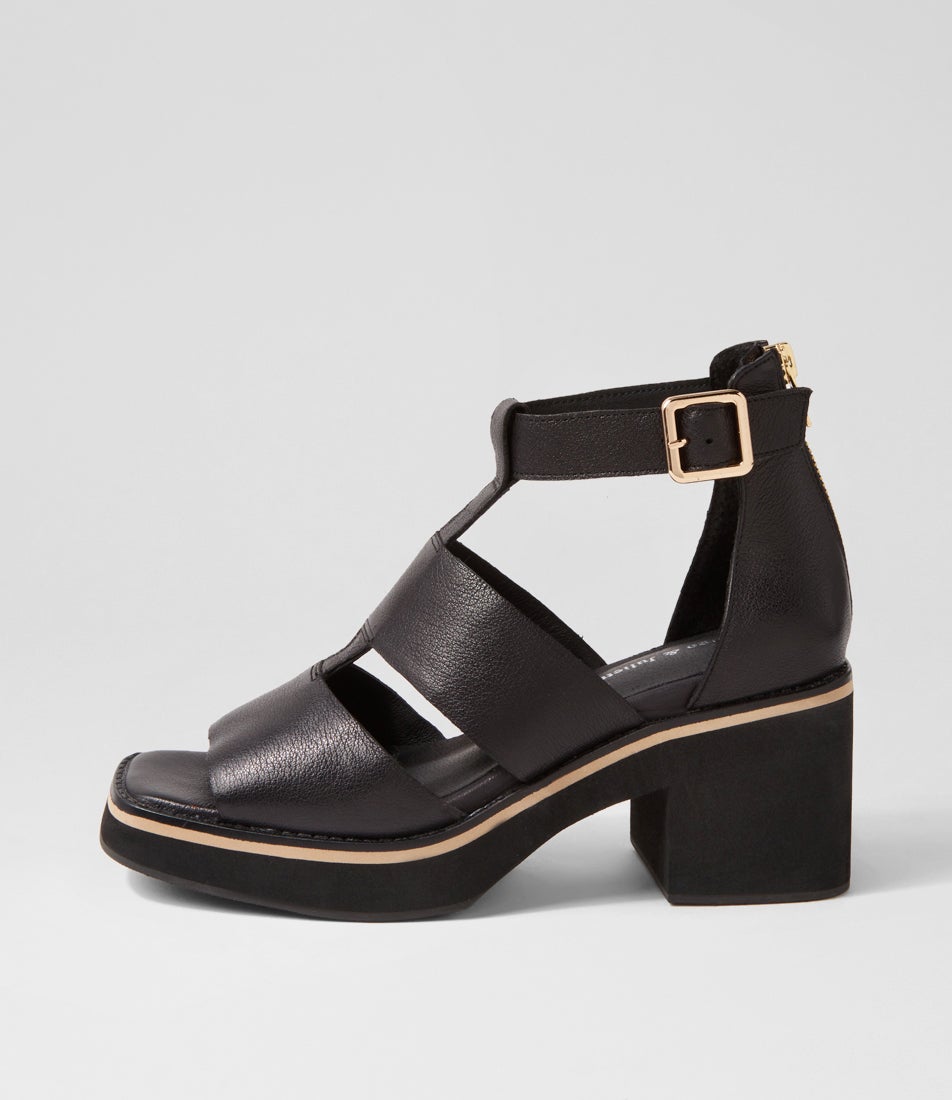 Jasty Black Leather Sandals