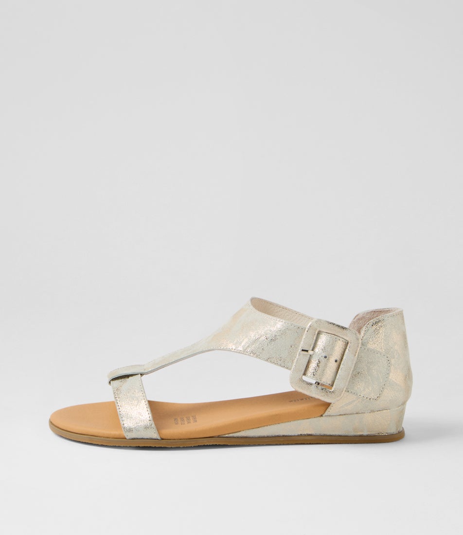 Huntlee Gold Beige Leather Sandals