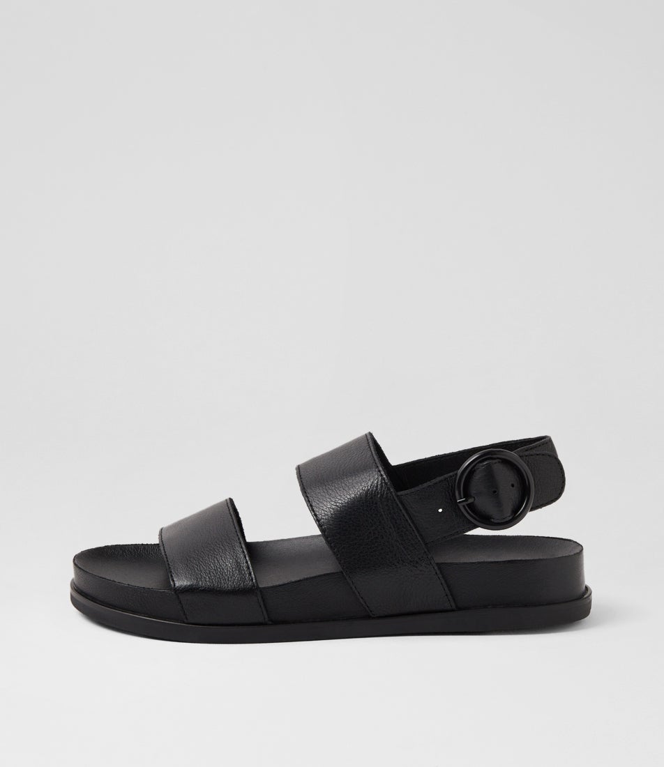 Quffle Black Leather Sandals