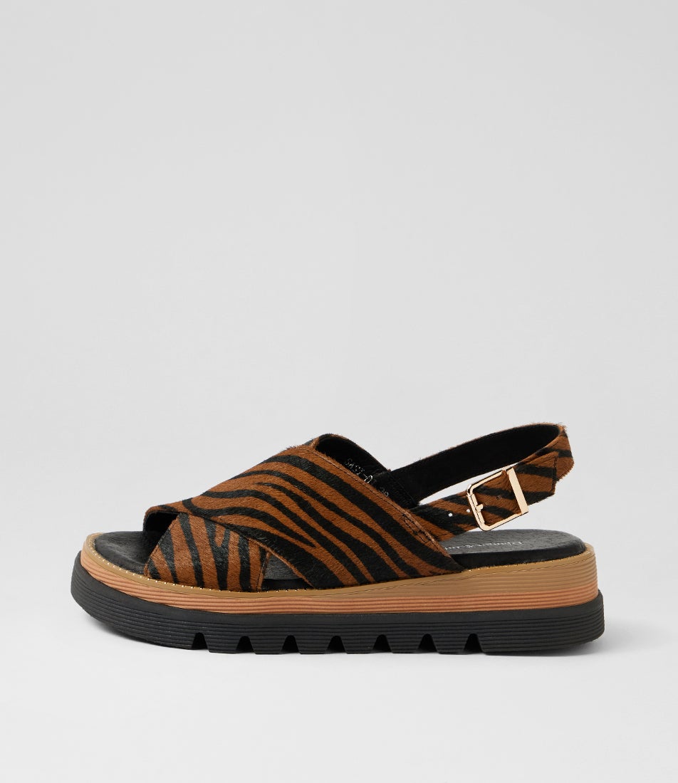 Sasi Black Tan Zebra Pony Sandals Sasi Black Tan Zebra Pony Sandals