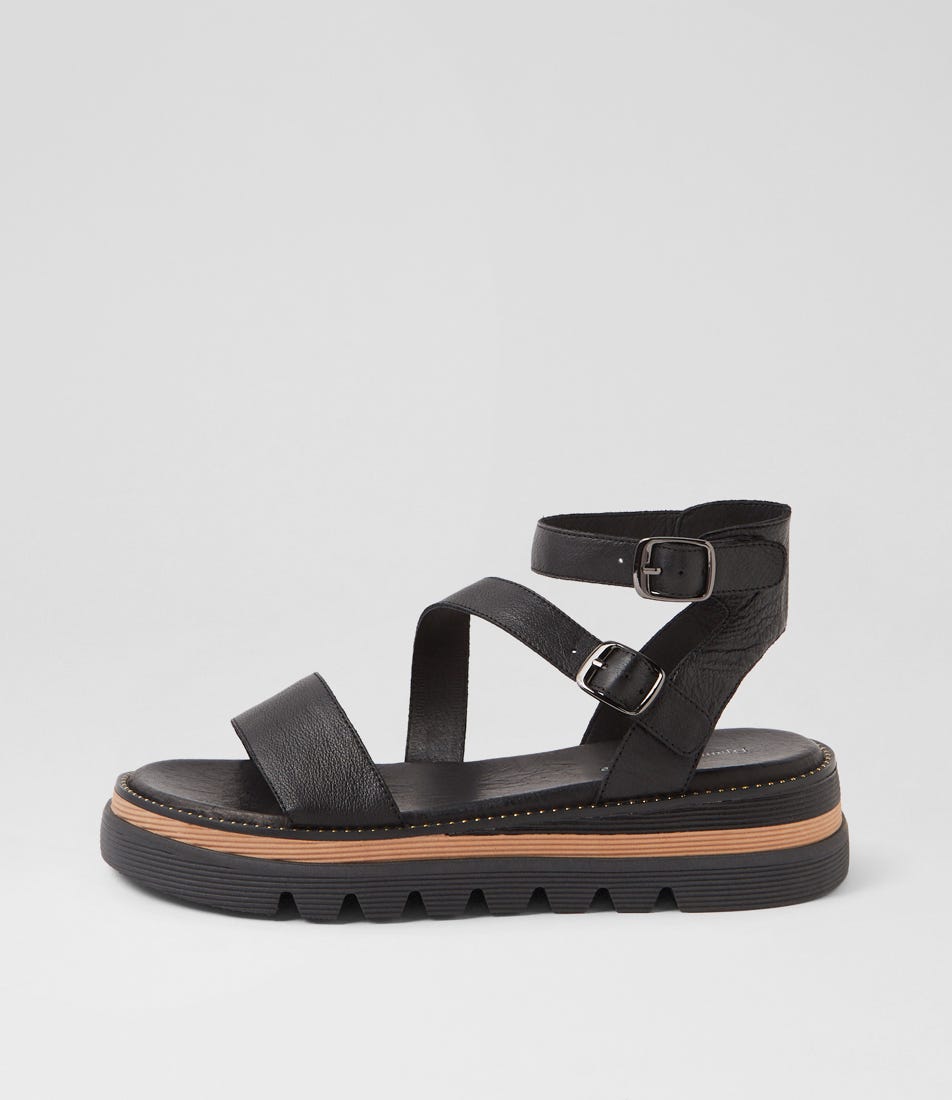 Selima Black Leather Sandals