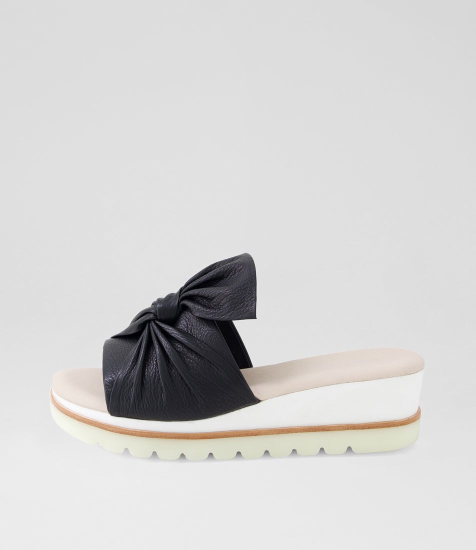 Wolin Black White Leather Slides Wolin Black White Leather Slides