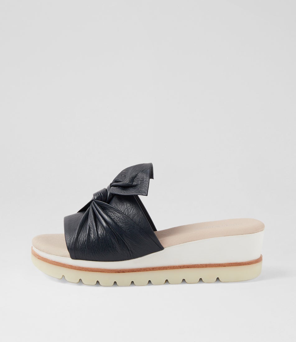 Wolin Navy White Leather Slides Wolin Navy White Leather Slides