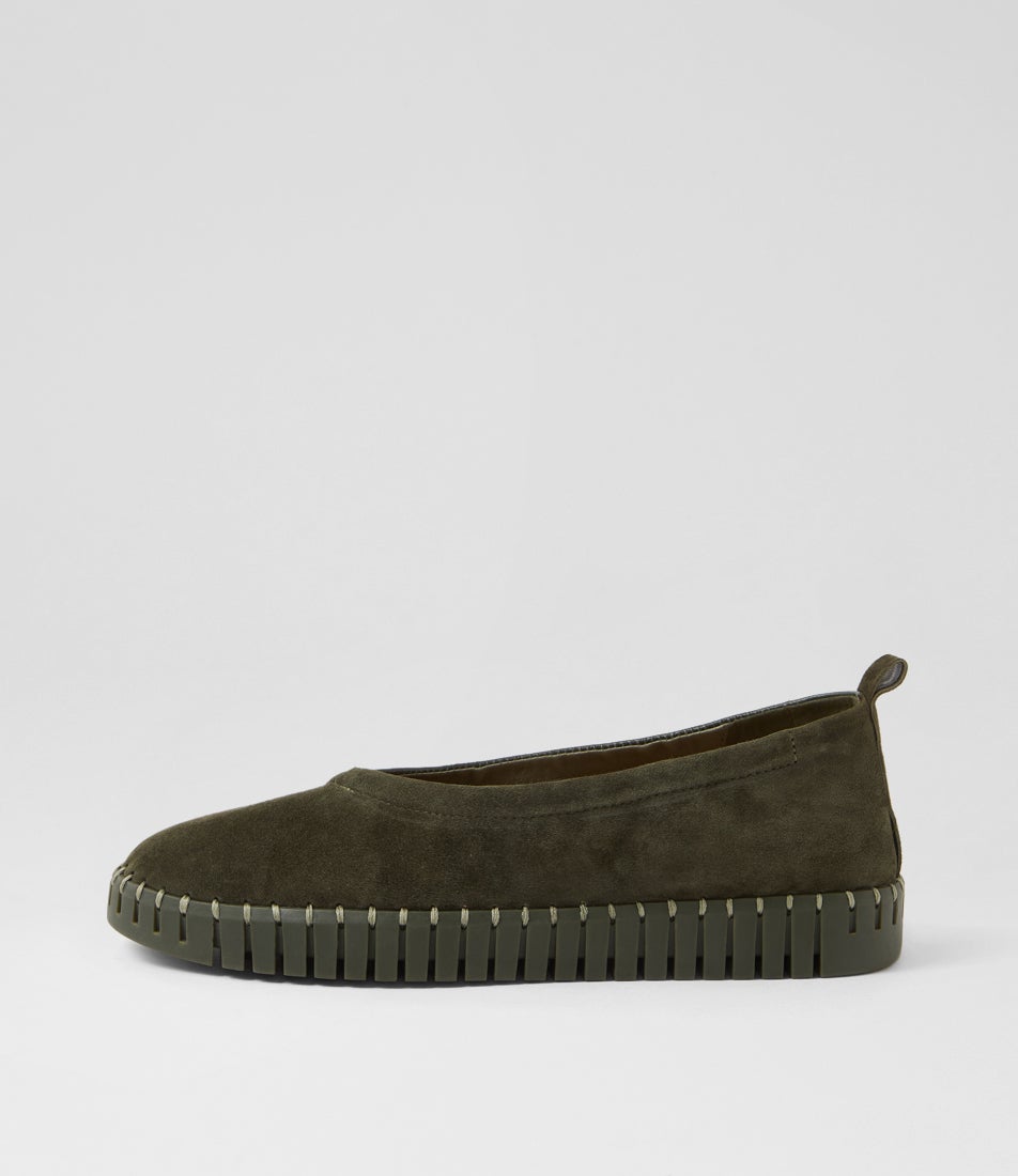 Heaton Olive Suede Leather Ballet Flats