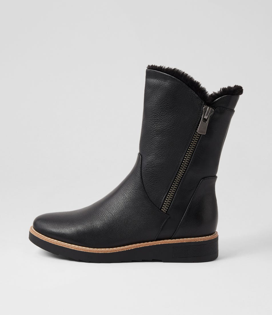 Rhemy Black Leather Fur Ankle Boots Rhemy Black Leather Fur Ankle Boots