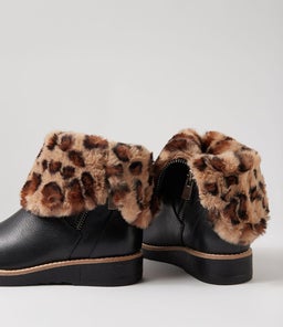RHEMY DJ BLACK TAN LEOPARD LEATHER FUR