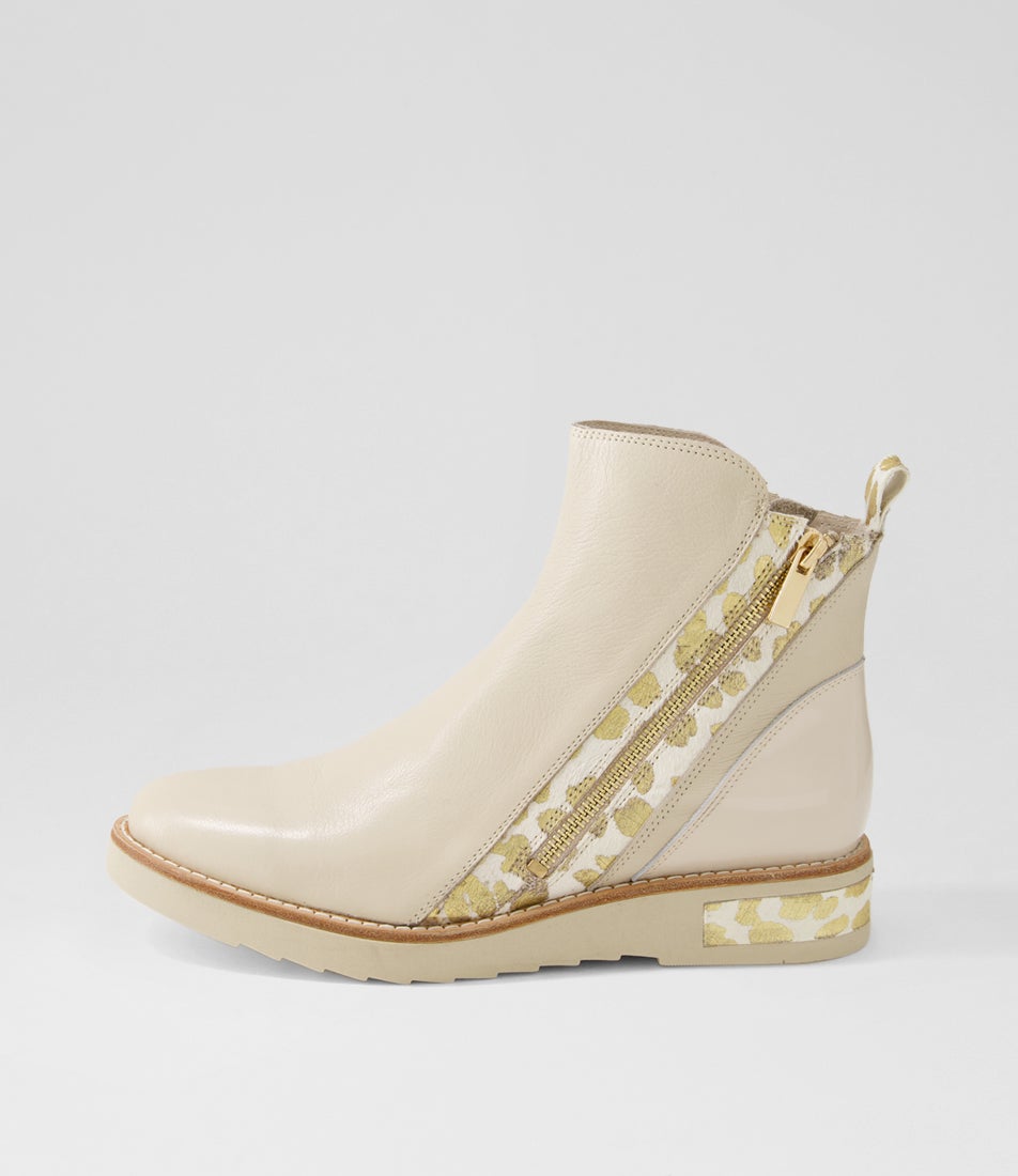 Rhain Vanilla Leopard Leather Multi Ankle Boots