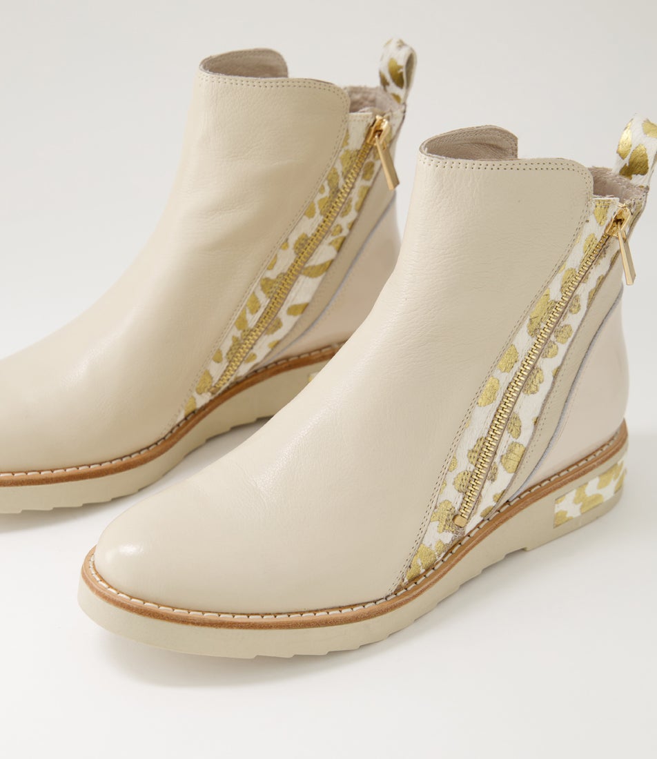 Rhain Vanilla Leopard Leather Multi Ankle Boots