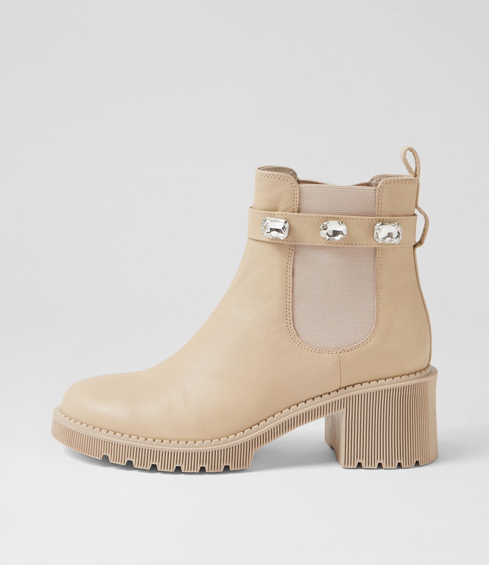 Zuva Almond Silver Leather Jewels Ankle Boots Zuva Almond Silver Leather Jewels Ankle Boots