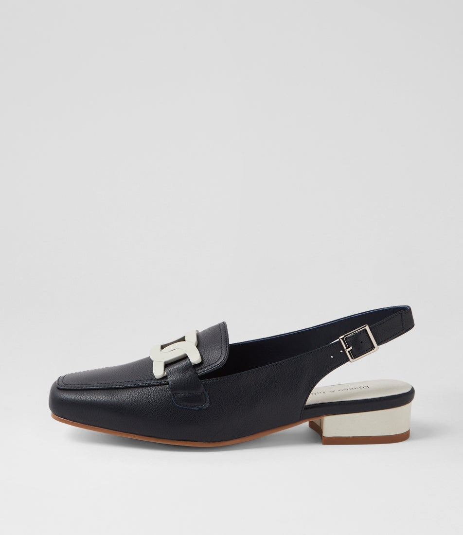 Bossys Navy Ivory Leather Mules Bossys Navy Ivory Leather Mules