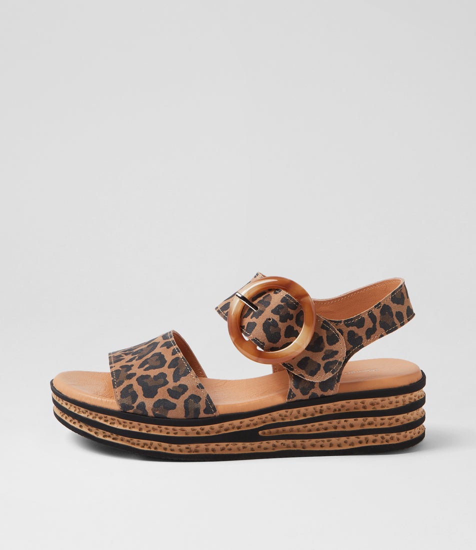 Cubbie Camel Leopard Suede Sandals Cubbie Camel Leopard Suede Sandals