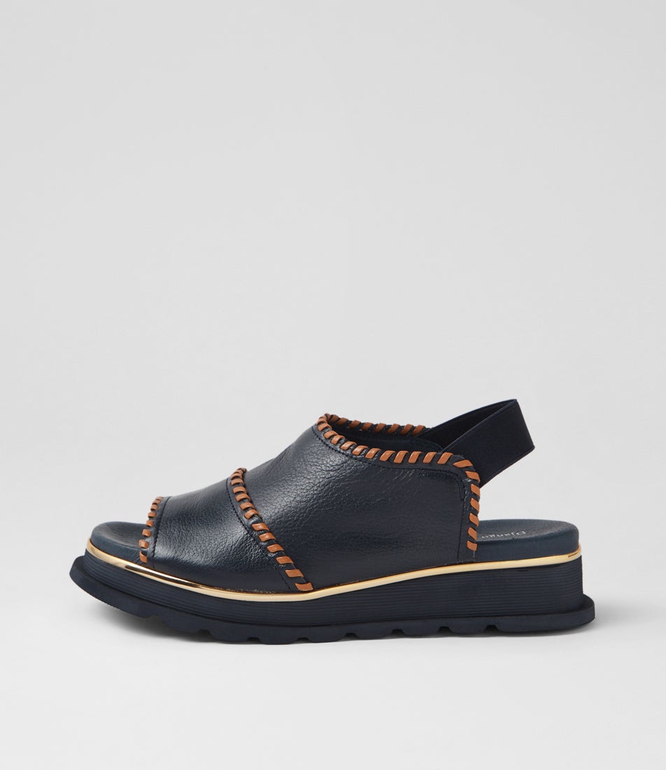 Carlenet Navy Tan Leather Sandals