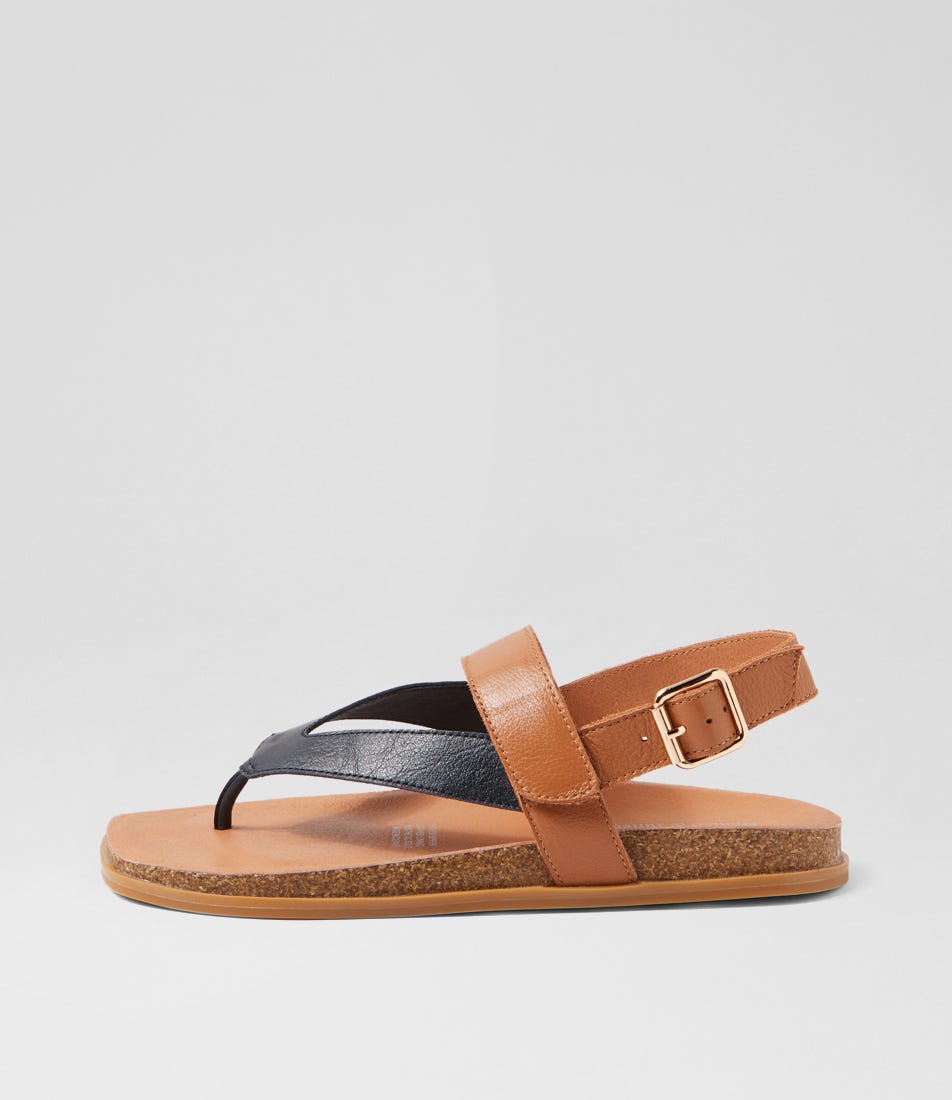 Noo Navy Dark Tan Leather Thongs Noo Navy Dark Tan Leather Thongs