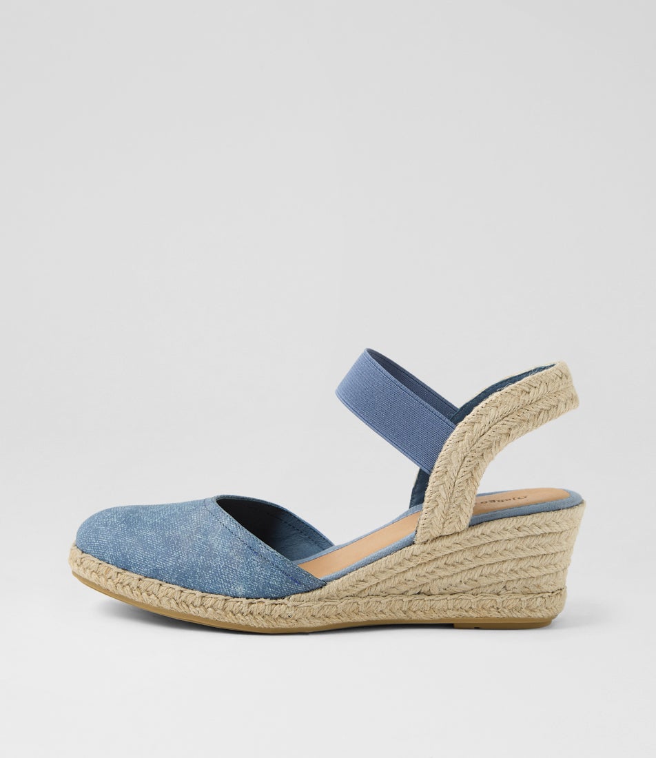 Rhainy Blue Denim Natural Rope Leather Elastic Wedges Rhainy Blue Denim Natural Rope Leather Elastic Wedges