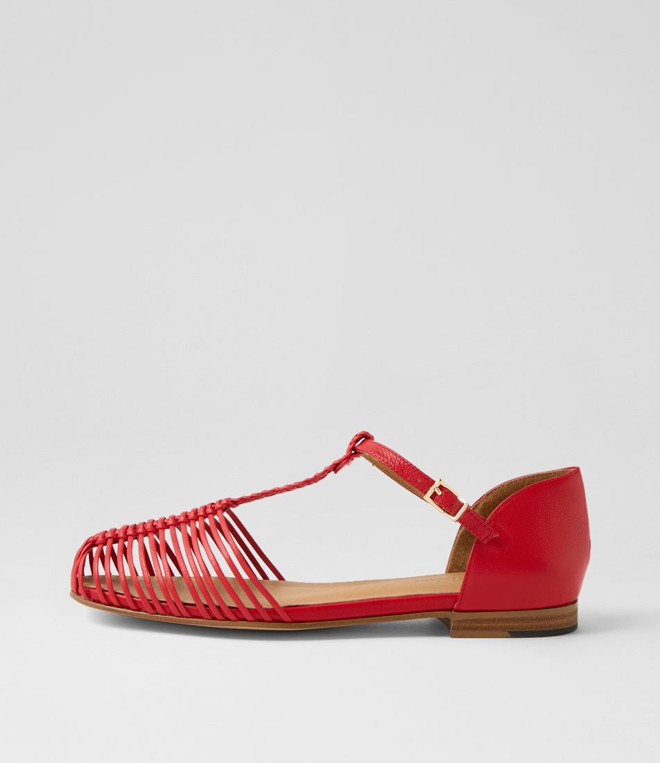 Uguys Red Leather Flat Shoes