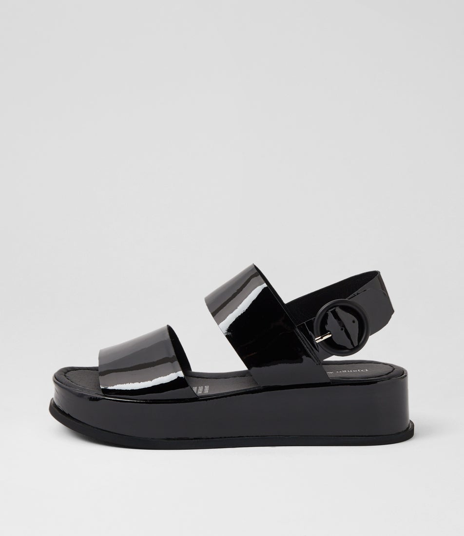 Wassar Black Patent Leather Sandals