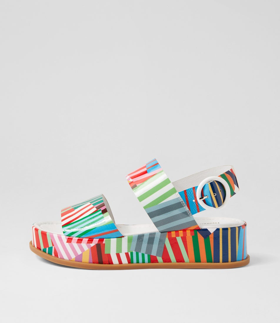 Wassar White Stripe Multi Patent Leather Sandals Wassar White Stripe Multi Patent Leather Sandals