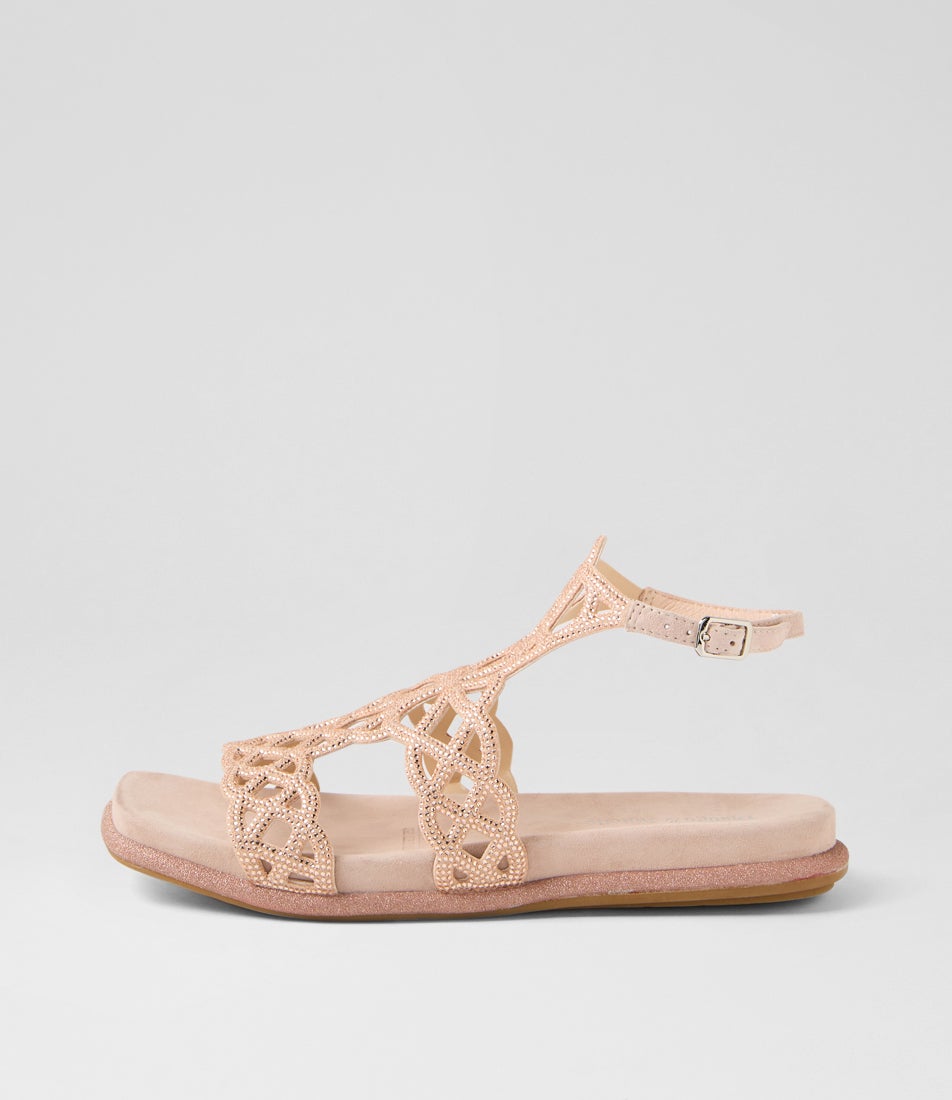 Yasha Nude Suede Jewels Sandals
