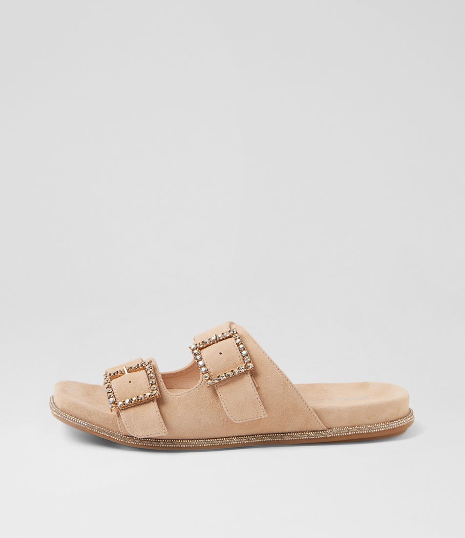 Yeanie Latte Suede Jewels Slides Yeanie Latte Suede Jewels Slides