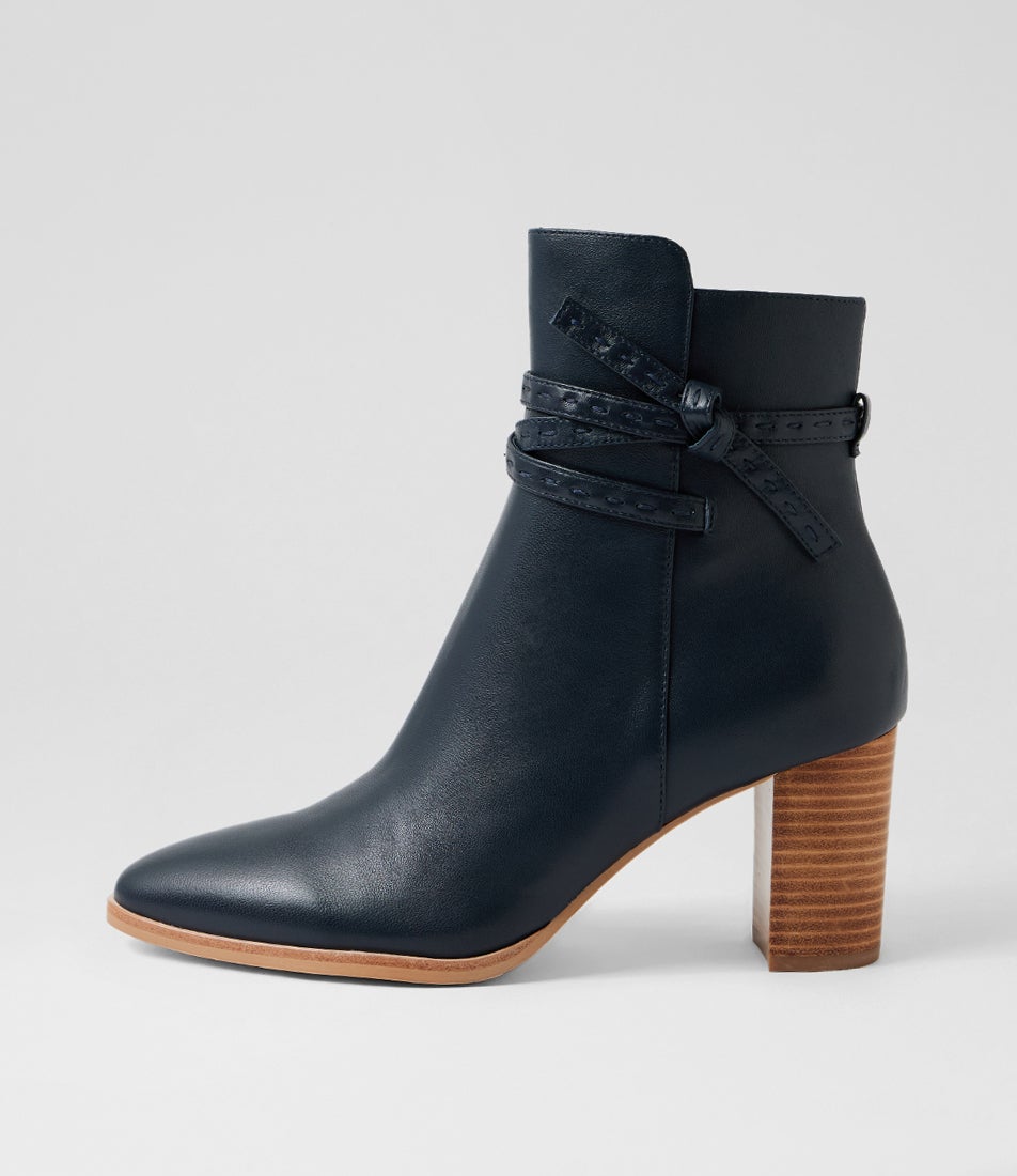 Adaire Navy Natural Heel Leather Ankle Boots Adaire Navy Natural Heel Leather Ankle Boots