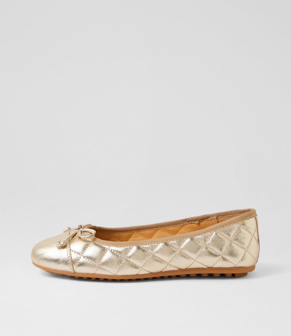 Bookie Pale Gold Leather Ballet Flats
