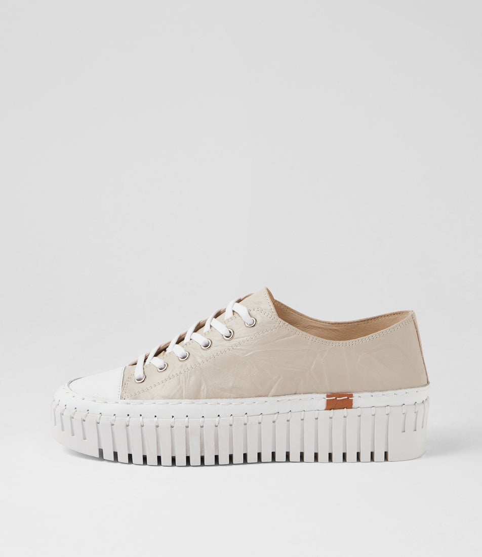 Baselo White Almond Shrunken Leather Sneakers Baselo White Almond Shrunken Leather Sneakers