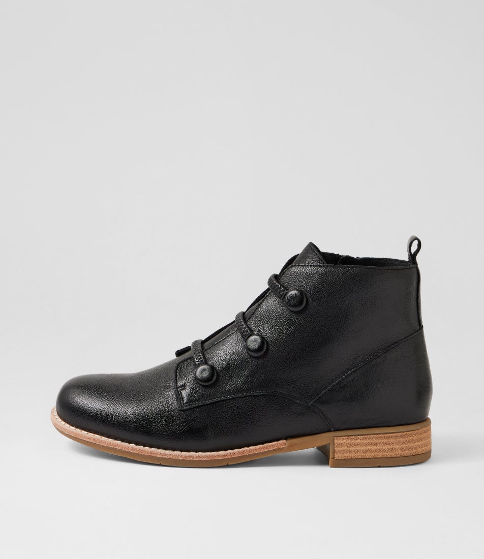Chillsy Black Natural Tumble Leather Ankle Boots Chillsy Black Natural Tumble Leather Ankle Boots