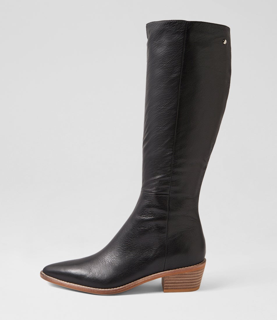 Desta Black Natural Leather Knee High Boots