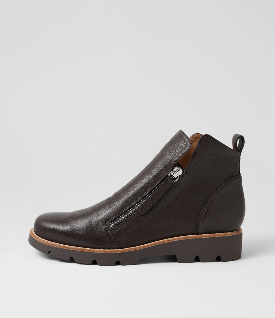 Dottiz Choc Leather Ankle Boots Dottiz Choc Leather Ankle Boots