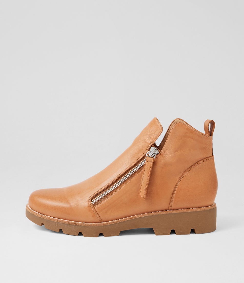 Dottiz Dark Tan Light Choc Leather Ankle Boots