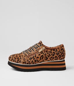 Eammes Tan Leopard Pony Lace Up Flats Eammes Tan Leopard Pony Lace Up Flats
