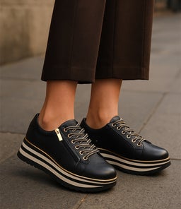 Eammes Black Leather Lace Up Flats Eammes Black Leather Lace Up Flats