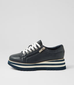 Eammes Navy Leather Lace Up Flats Eammes Navy Leather Lace Up Flats