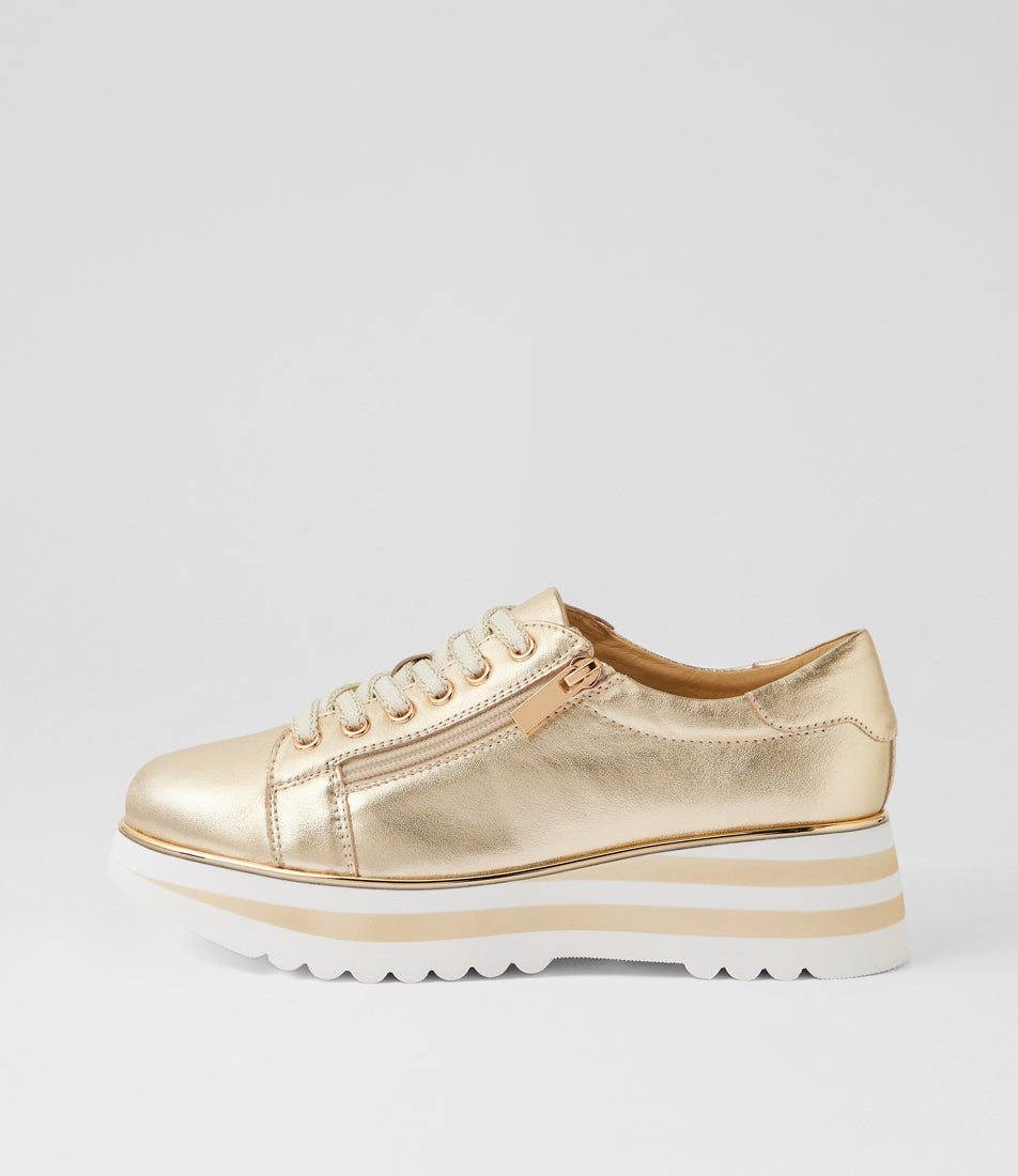 Eammes Pale Gold Leather Lace Up Flats Eammes Pale Gold Leather Lace Up Flats