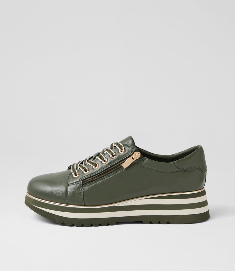 Eammes Olive Milk Leather Lace Up Flats Eammes Olive Milk Leather Lace Up Flats