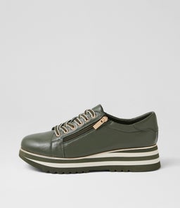 Eammes Olive Milk Leather Lace Up Flats Eammes Olive Milk Leather Lace Up Flats