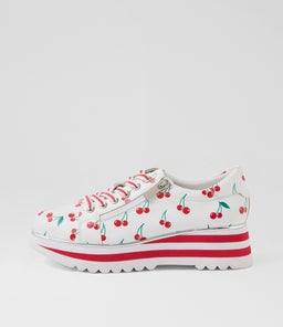 Eammes Cherry Print Leather Lace Up Flats Eammes Cherry Print Leather Lace Up Flats
