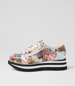 Eammes Collage Print Patent Leather Lace Up Flats Eammes Collage Print Patent Leather Lace Up Flats