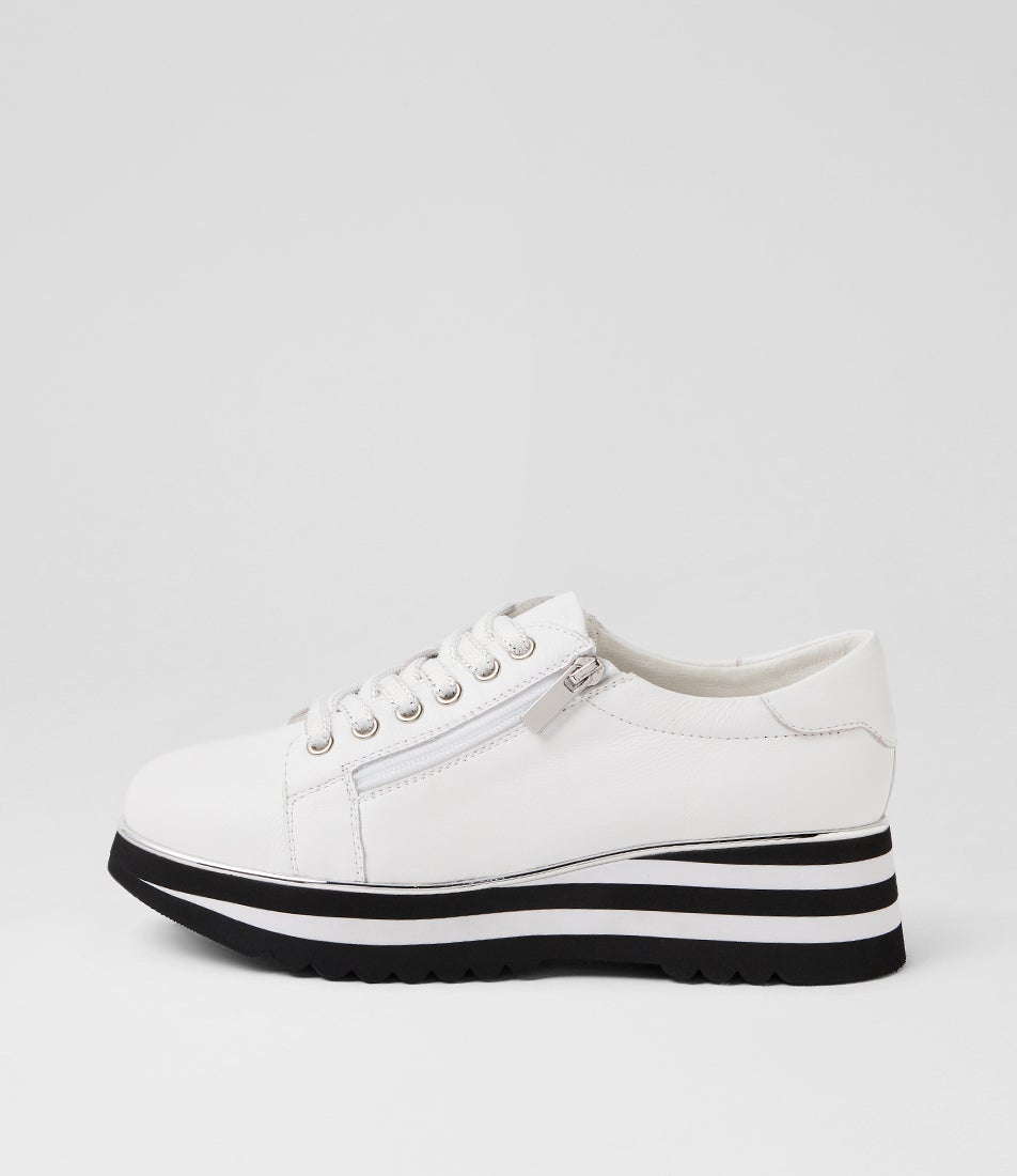 Eammes White Black Leather Lace Up Flats