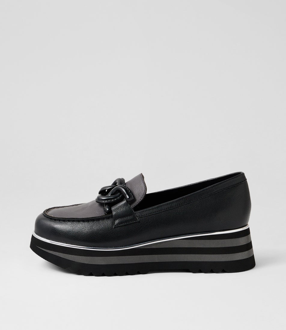 Eaila Black Charcoal Leather Loafers