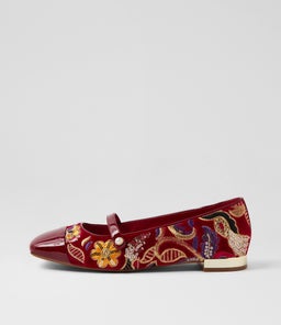FYLING DJ RED RED EMBROIDERY PATENT VELVET