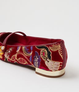 FYLING DJ RED RED EMBROIDERY PATENT VELVET
