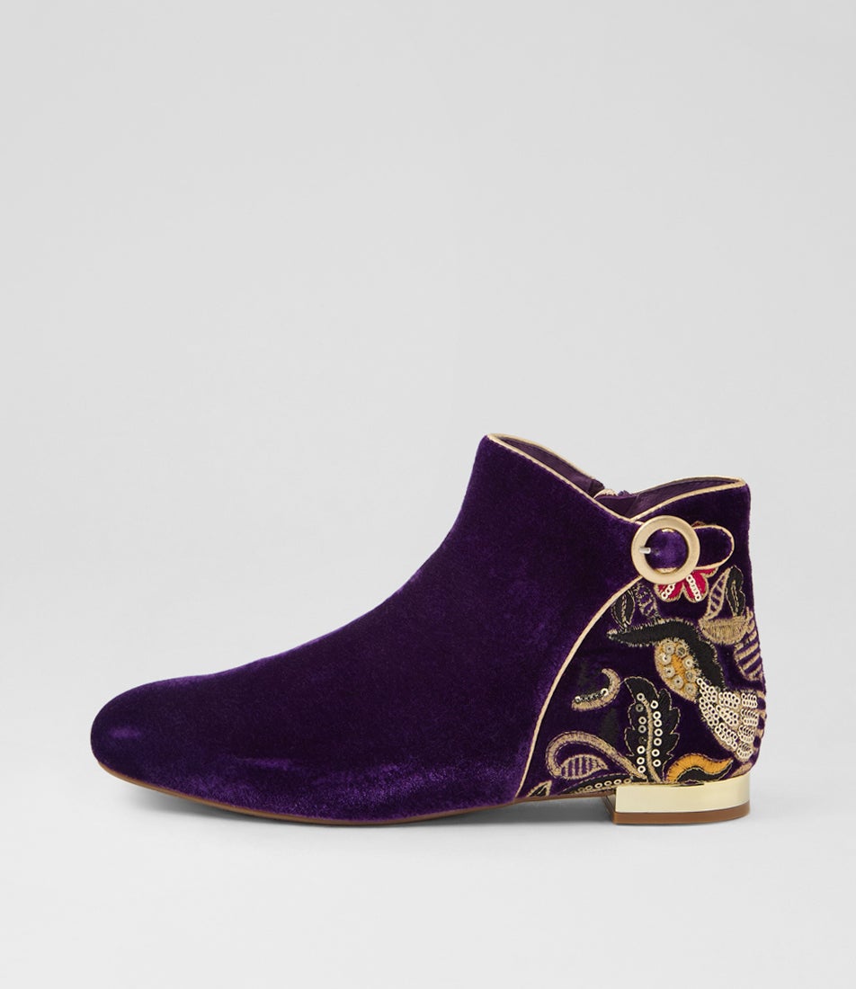 Fianni Purple Multi Velvet Ankle Boots