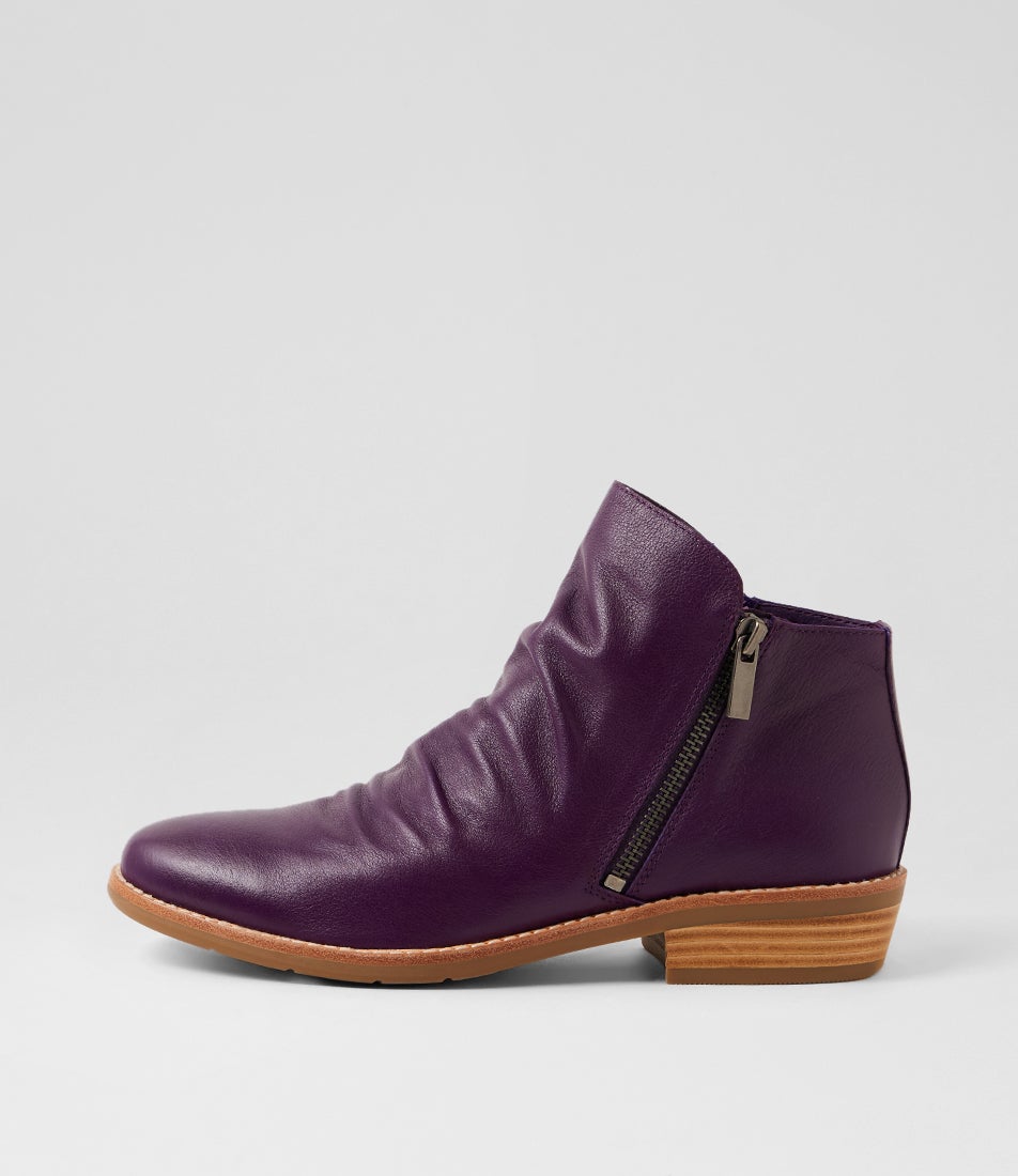 Lankin Purple Leather Ankle Boots
