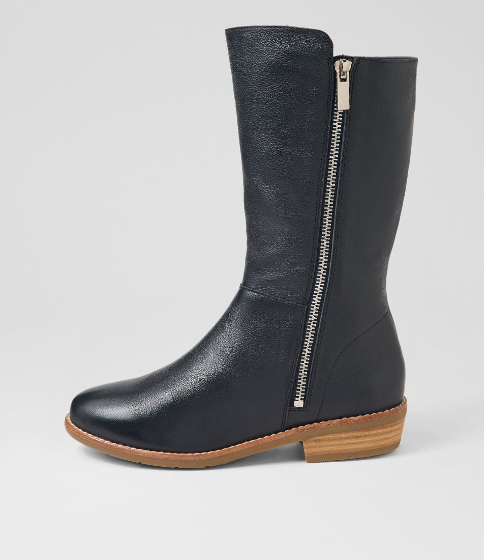 Lomar Navy Leather Calf Boots