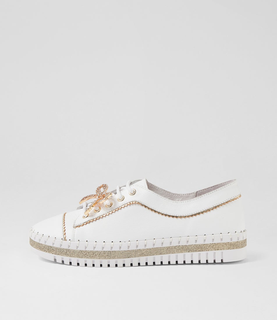 Mystique White Pale Gold Leather Sneakers