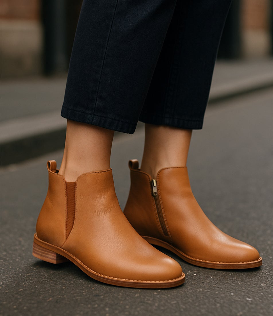 Nakta Dark Tan Leather Ankle Boots