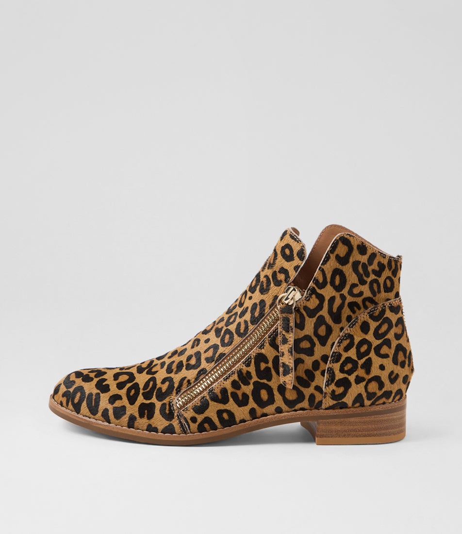 Norys Light Tan Leopard Pony Ankle Boots Norys Light Tan Leopard Pony Ankle Boots