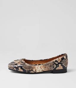 Panise Black Caramel Snake Leather Ballet Flats Panise Black Caramel Snake Leather Ballet Flats